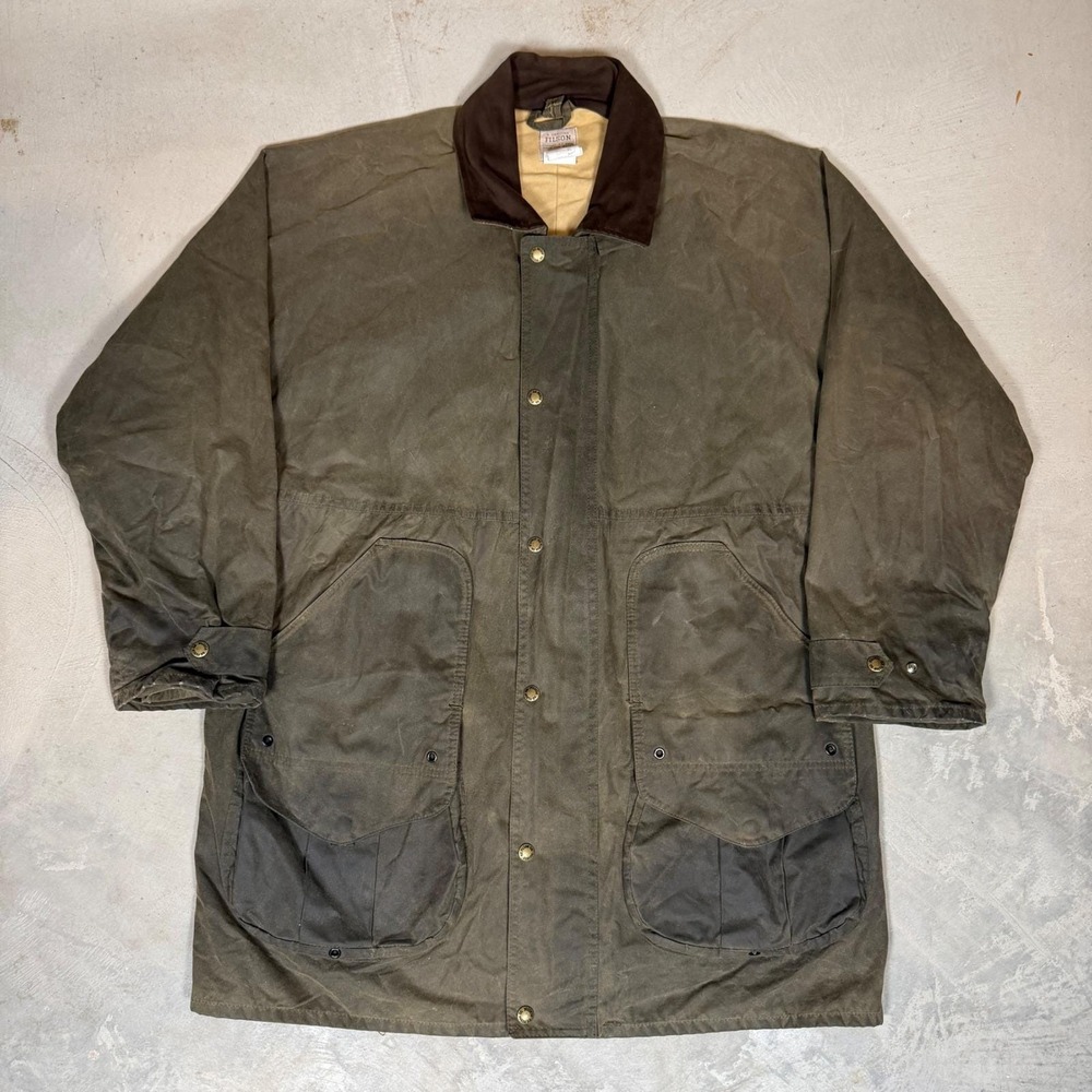 Filson 1439N Tin Cloth Field Coat 2002 Large Brown Waxed Cotton Hunting Jacket
